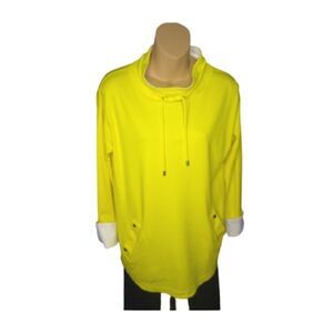Joan Vass Yellow Loose Drawstring Cowl Neck Top with Pockets!  Size 4/6